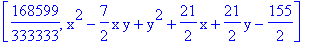 [168599/333333, x^2-7/2*x*y+y^2+21/2*x+21/2*y-155/2]